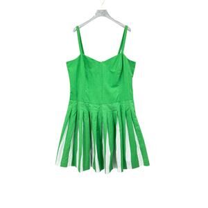 Boden Green White Pleated Sleeveless Tank Top Fit & Flare Dress